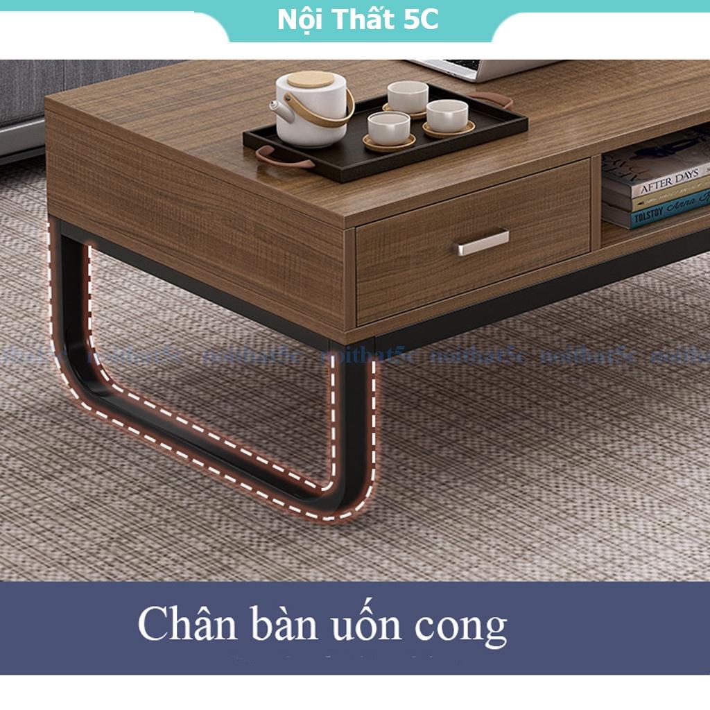 Bàn phòng khách, bàn trà bệt kiểu Nhật vân gỗ cao cấp, chân sắt sơn tĩnh điện uốn cong chắc chắn