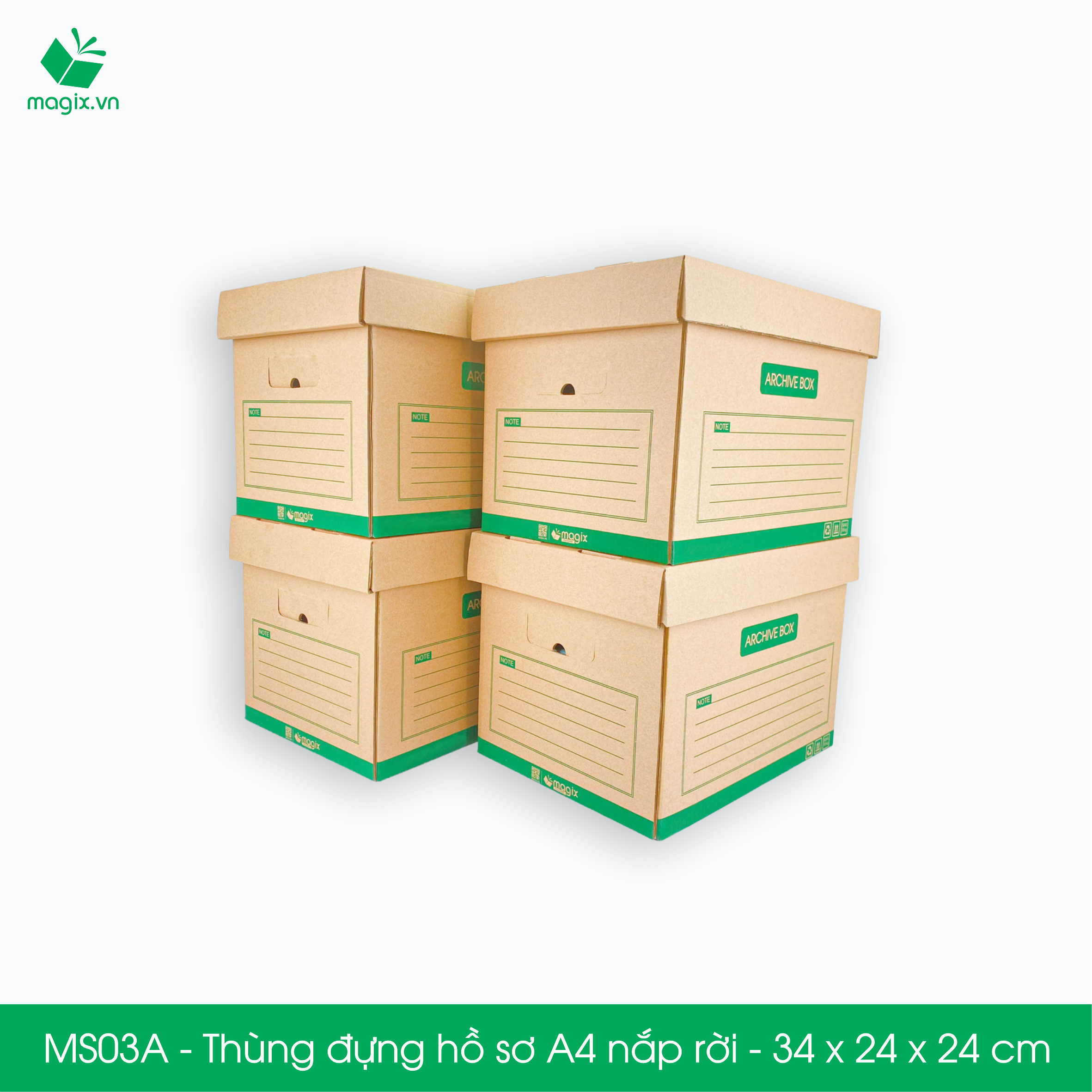 MS03A - 34x24x24 cm - Bộ 5 thùng đựng hồ sơ A4 nắp rời