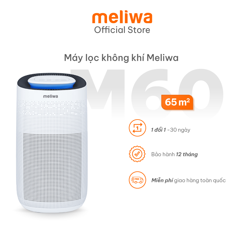 Máy lọc không khí thông minh Meliwa M60 lọc bụi mịn, kháng khuẩn hiệu quả cho không gian lớn - Hàng Chính Hãng