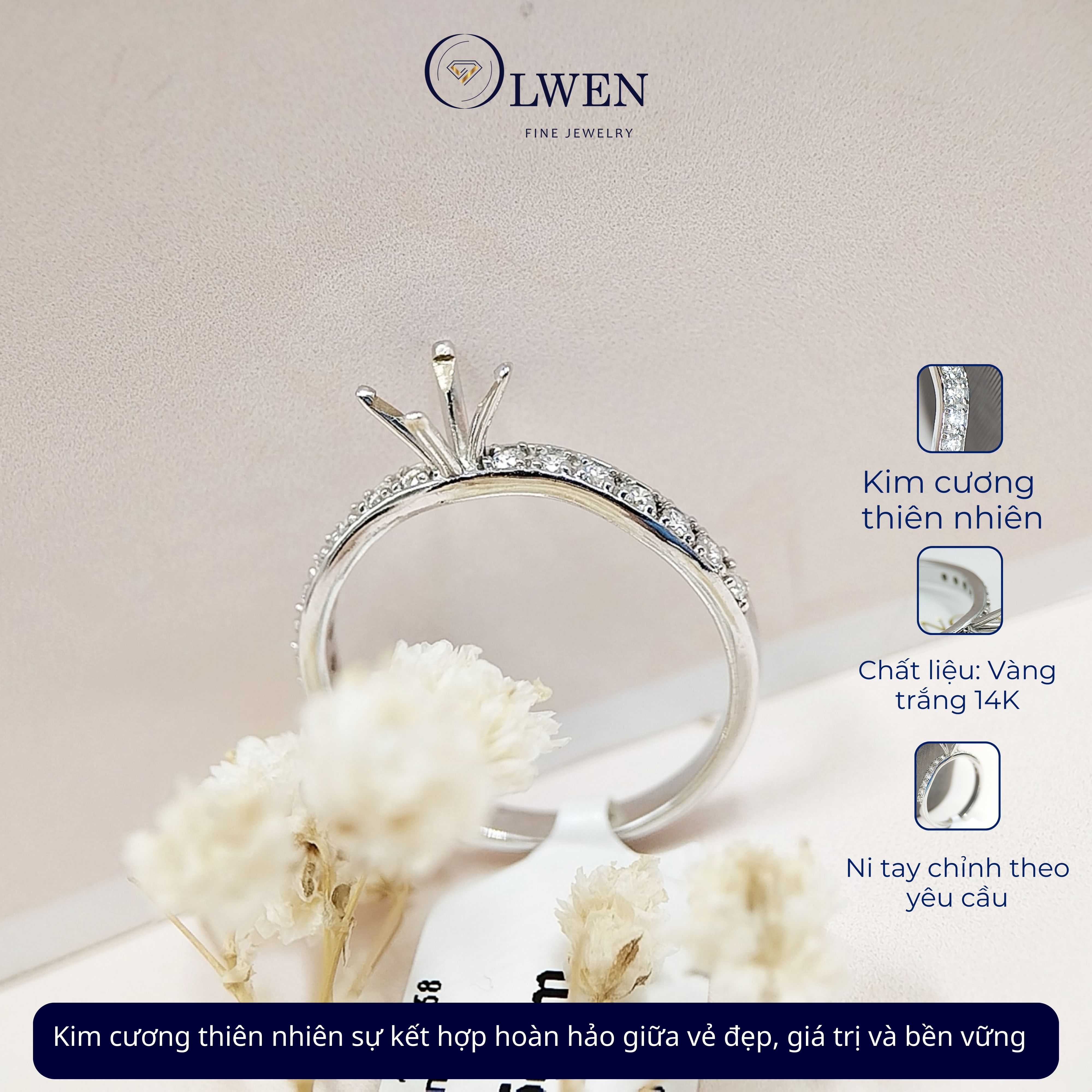 Nhẫn Kim Cương HK 14K HK Olwen HA-R000058