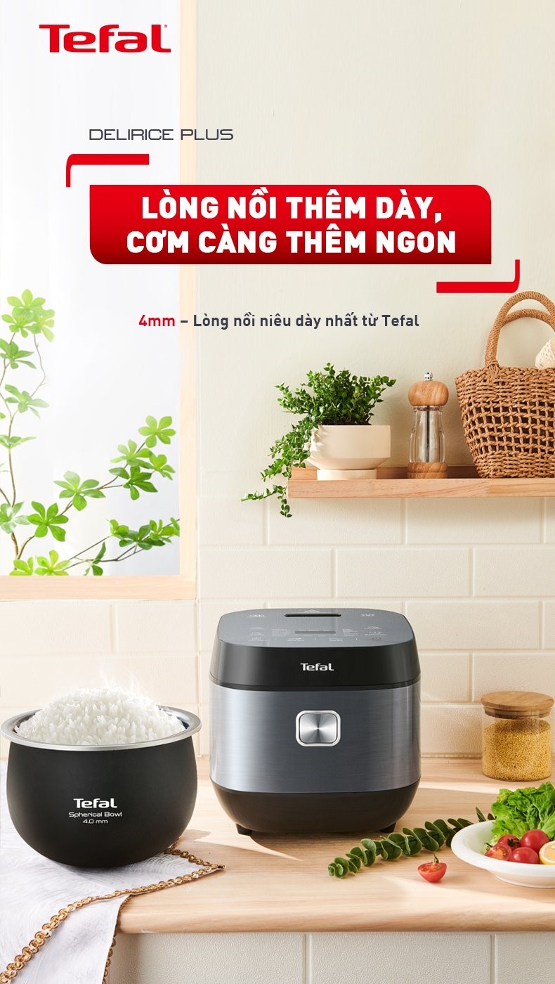 Nồi cơm điện tử Tefal 1.8L - Lòng nồi siêu dày 4mm RK776B68 - Xám - Hàng chính hãng