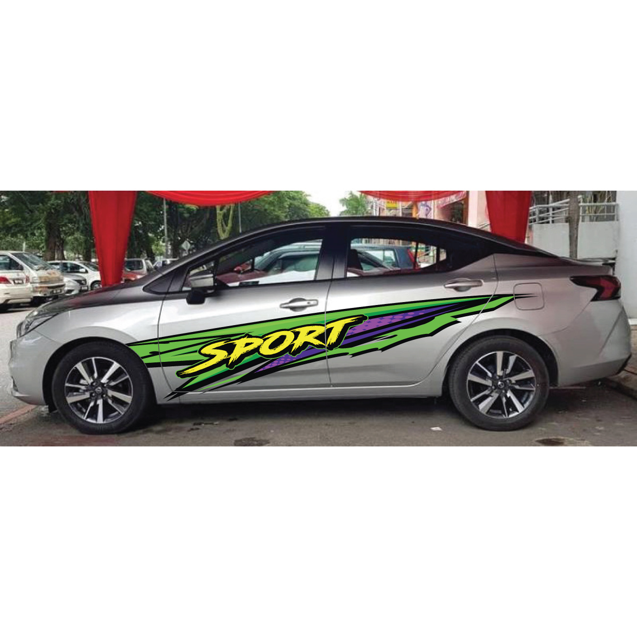 Decal dán cho xe oto Vios, xe Suzuki, tem xe chữ SPORT WRAP 69, KT 264x49cm