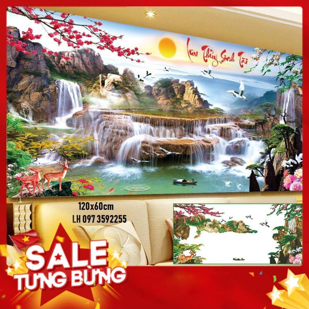 Tranh đính đá phong cảnh lưu thủy sinh tài 160x70cm