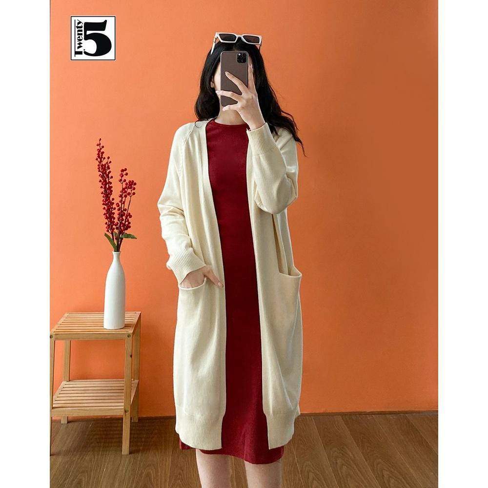 Áo len cardigan nữ dáng dài túi ốp, không cúc Twentyfive 4002