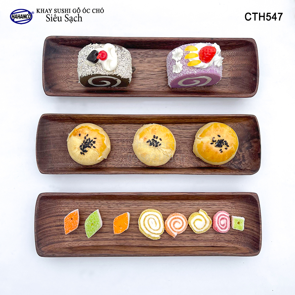 Khay Sushi gỗ Óc Chó nhập khẩu Mỹ nguyên khối - CTH547 - hàng Xuất Khẩu Nhật - đựng đồ ăn/trang trí - đĩa bánh mì/trái cây/bít tết/phụ kiện chụp ảnh, bày món ăn trong nhà hàng - Sang trọng trên bàn ăn