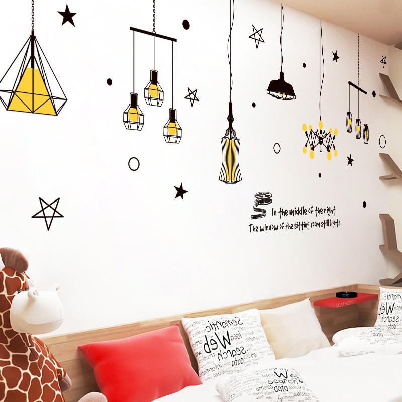 Decal dán tường dây đèn thả đen 01