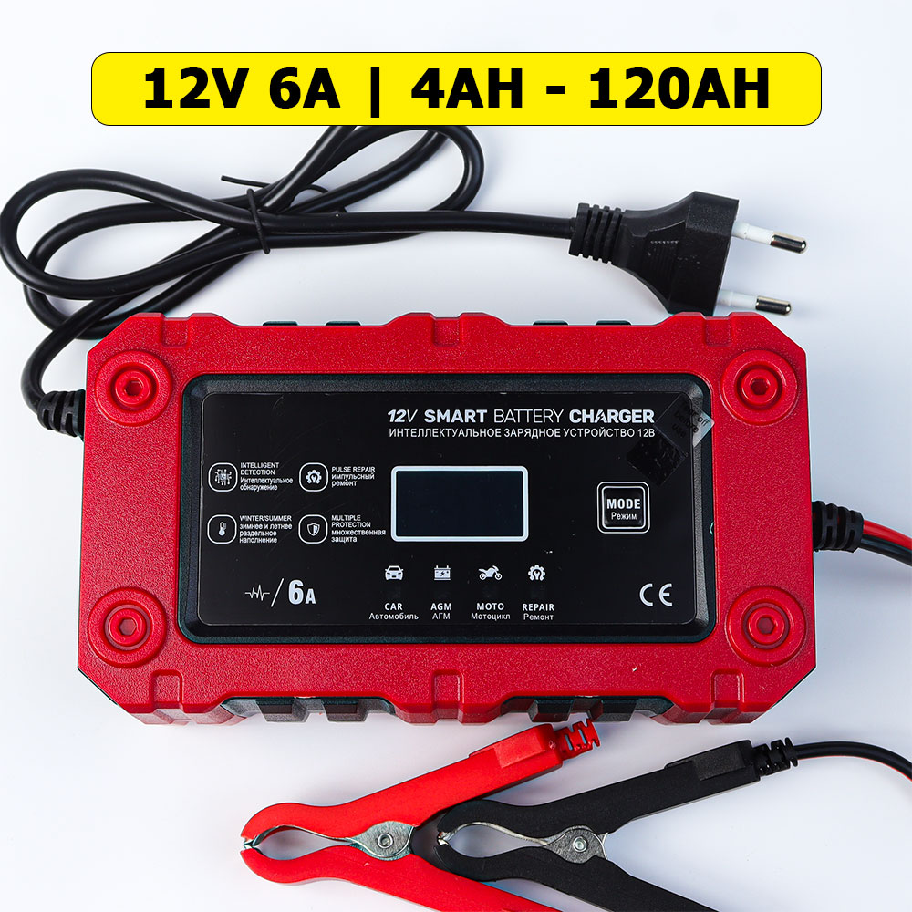 Sạc Ắc Quy 12V FOXSUR BC-1206 6A Tự Ngắt Sạc Thông Minh Có Màn Hình LCD Khử Sunfat Chống Ngược Cực