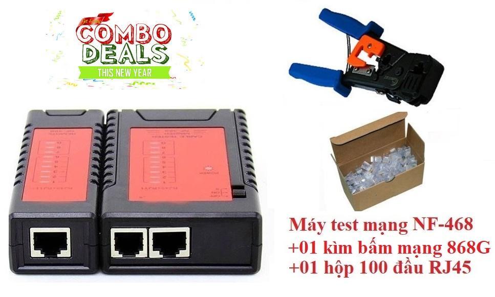 Máy kiểm tra cáp mạng đa năng Noyafa NF-468 cao cấp + Kìm bấm mạng 868G và Hộp 100 đầu mạng RJ45