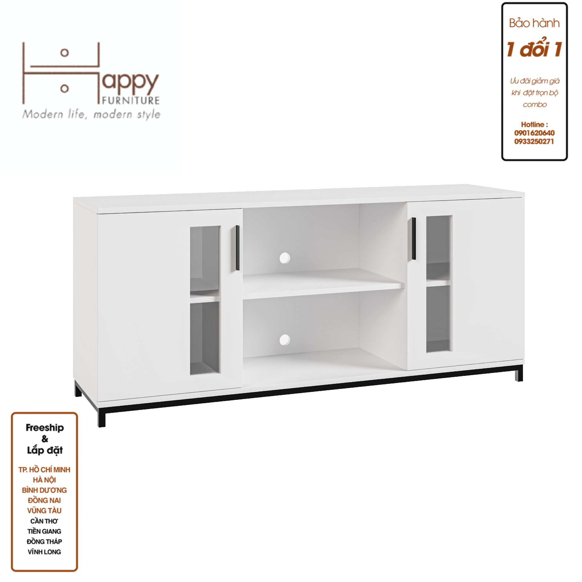 [Happy Home Furniture] LOUIS , Tủ lưu trữ 2 cửa mở - chân sắt , 150cm x 40cm x 66cm ( DxRxC), TCM_032