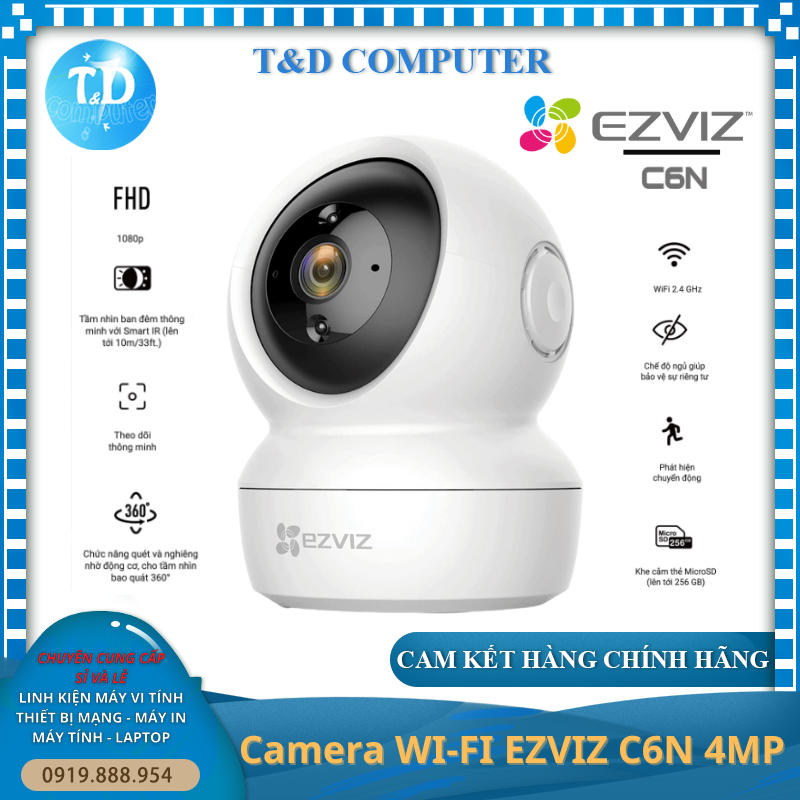 Camera Wifi Ezviz C6N 2.0MP 1080P Đèn hồng ngoại Đàm thoại 2 chiều (Không kèm thẻ nhớ) - Hàng chính hãng Anh Ngọc phân phối
