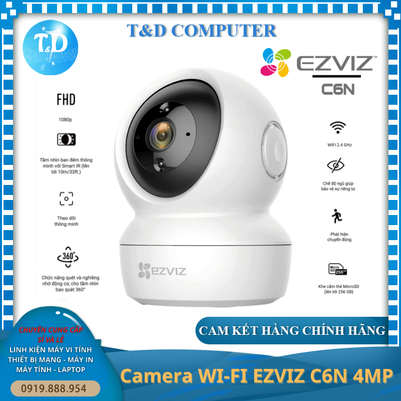 Camera WI-FI EZVIZ C6N 4MP Trong Nhà, Quay Quét 360 Độ, Quan Sát Ban Đêm 10m Bằng Hồng Ngoại IR, Đàm Thoại 2 Chiều, Theo Dõi Chuyển Động Thông Minh (Không kèm thẻ nhớ) - Hàng chính hãng Anh Ngọc phân phối