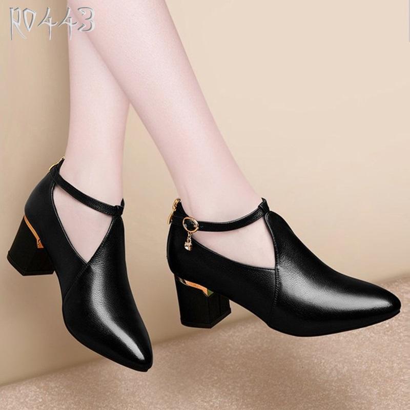 Giày sandal nữ cao gót 4 phân hàng hiệu rosata màu đen thời trang ro443