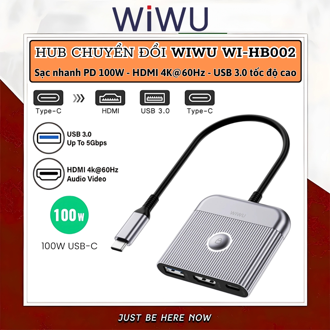 Hub chuyển đổi chia cổng Type-C 3in1 HDMI 4K@60Hz + PD 100W Type-C + USB 3.0 hiệu WIWU Travel Docking cho Macbook Laptop cho iPhone - Hợp kim nhôm, nhỏ gọn, bền bỉ, đa năng để vừa sạc vừa xuất màn hình và truyền dữ liệu nhanh chóng - Hàng nhập khẩu