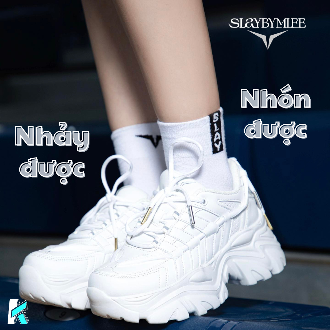 Giày đế cao SLAY BY MLEE, Sneaker Chunky All - White, Hàng chính hãng cao cấp