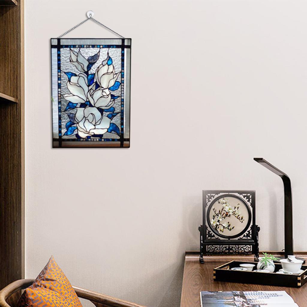 2x Stained Glass Window Panel  Handcrafted  w/ Chain