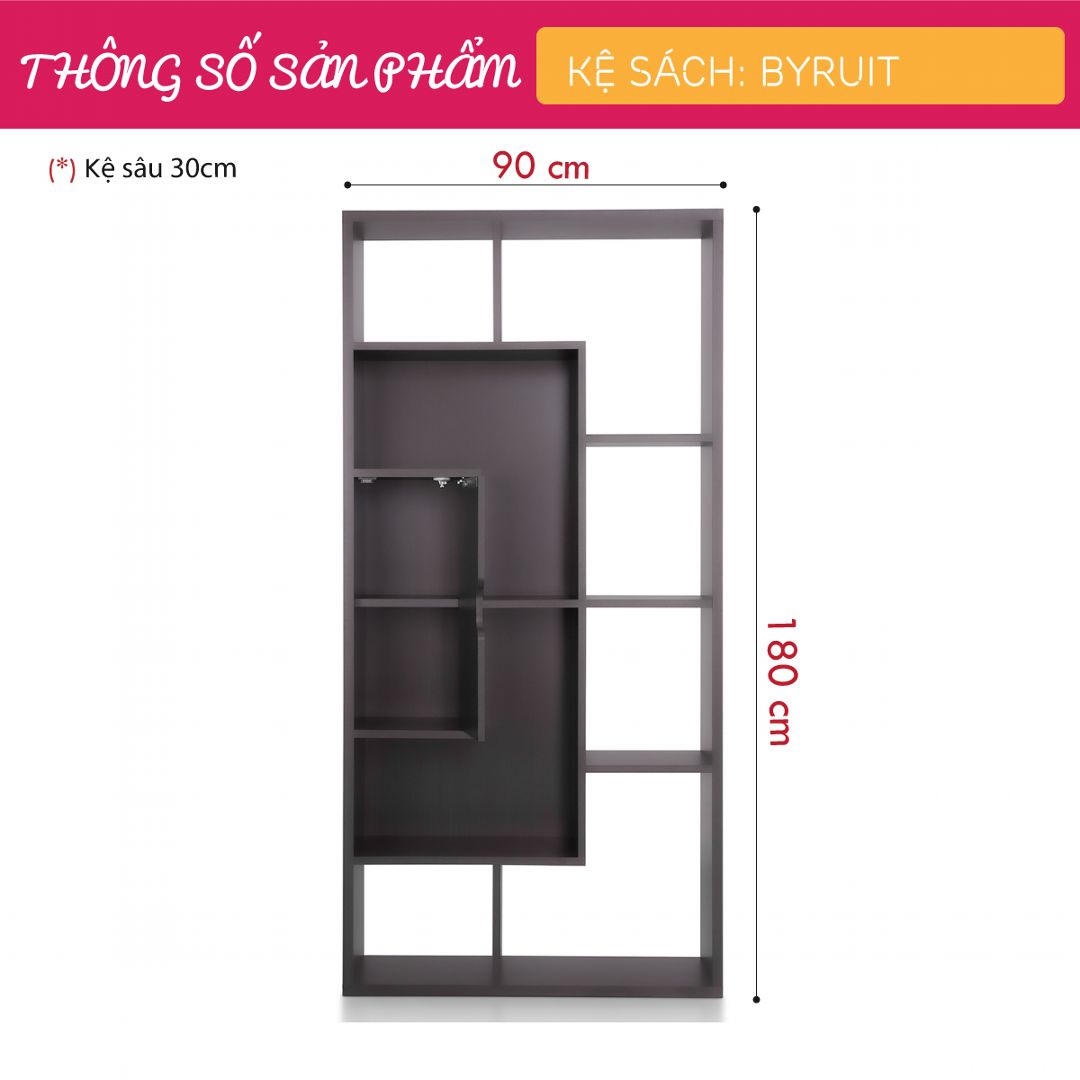 Kệ sách, kệ trang trí gỗ hiện đại SMLIFE Byruit | Gỗ MDF dày 17mm chống ẩm | D90xR30xC180cm