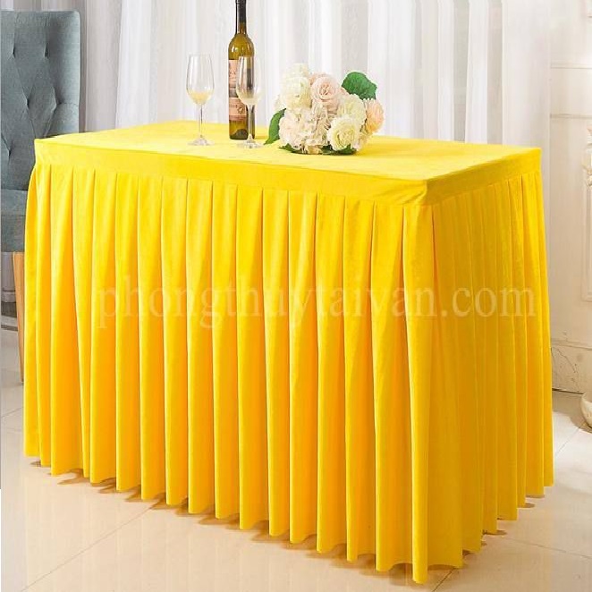 Thảm/Khăn trãi bàn xếp ly màu vàng vải Polyester (1m2, 1m6, 1m8) - thờ cúng
