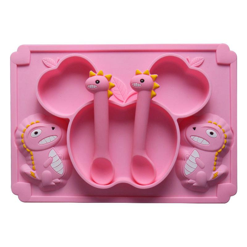 Bé Đĩa Dùng Tiệc Hút Lưới Tấm Hoạt Hình Thực Phẩm Bổ Sung Bát Trẻ Tập Ăn Silicone Bộ Dao Kéo Prato