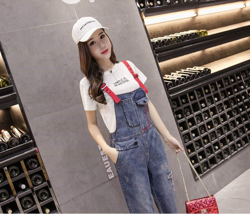 Set Quần Yếm Jean Kèm Áo Thun Cotton