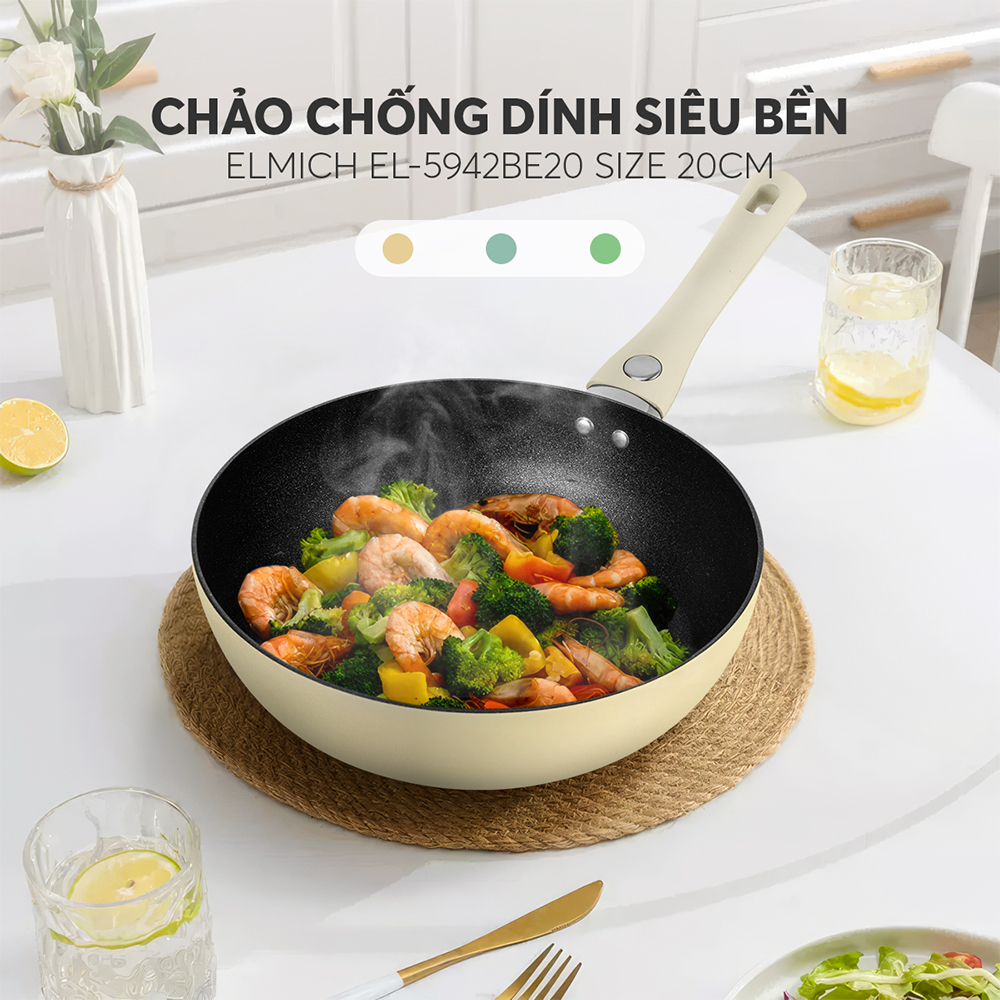 Chảo chống dính siêu bền Elmich EL-5942BE Size 20, 24, 26 và 28cm - Hàng Chính Hãng