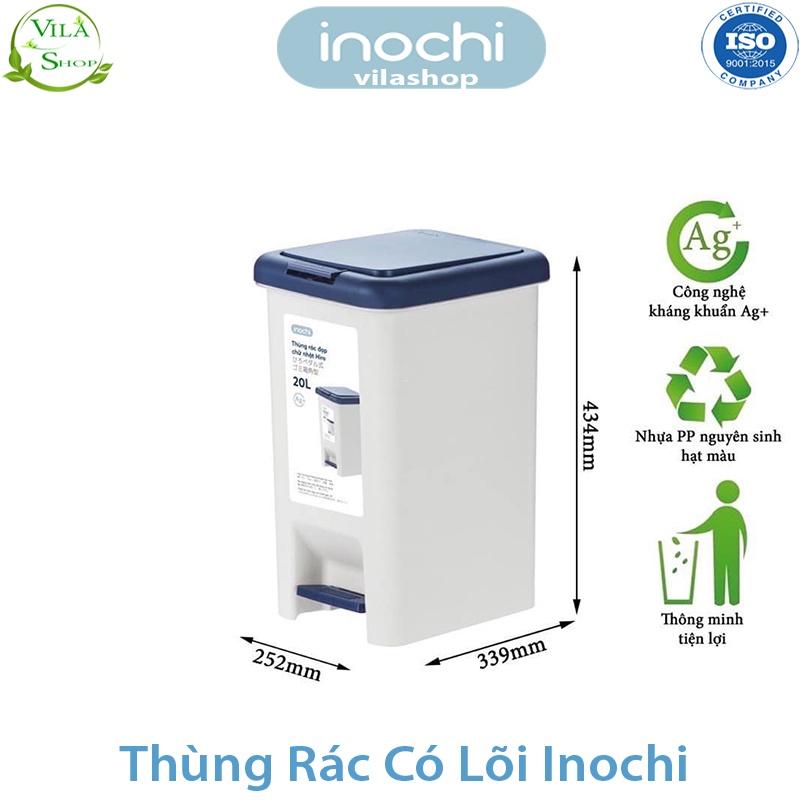 Thùng Đựng Rác, Thùng Rác Nhựa Đạp Chân Có Lõi 15 Lít Nắp Đậy Chữ Nhật Inochi Tiêu Chuẩn Xuất Nhật - Châu Âu - EU