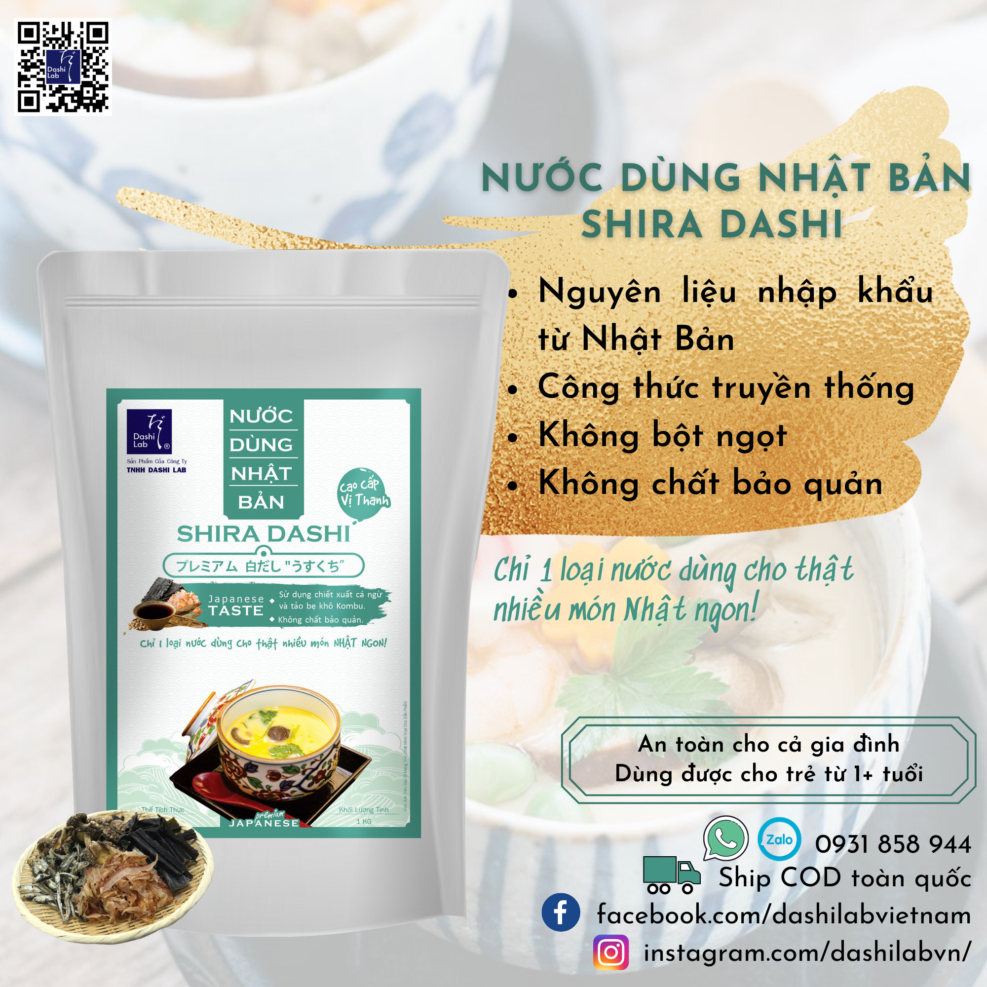 Nước Dùng Shira Dashi Nhật Bản Cao Cấp (Vị thanh) - Dashi Lab - 1kg/túi