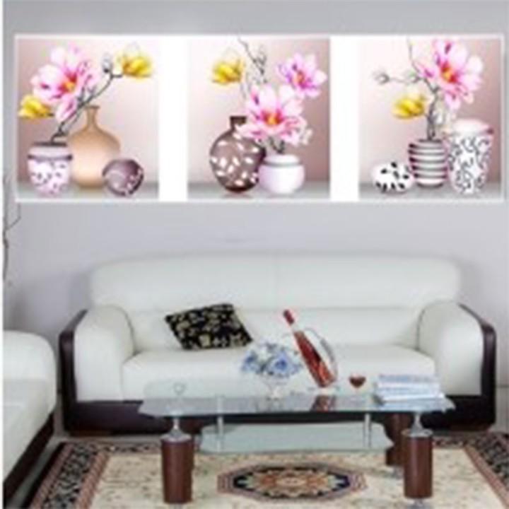Tranh đá sec bộ 3 bình hoa nghệ thuật LG1337 - kích thước: 150 * 50cm.