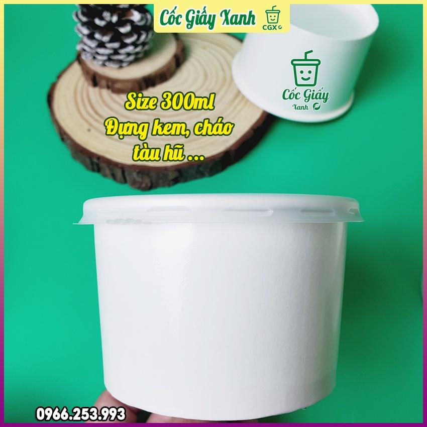 50 Tô Bát Giấy 300ml Trắng Trơn CÓ NẮP, Dùng 1 Lần, Giấy 2 Lớp PE Siêu Dày Dặn, Cứng Cáp