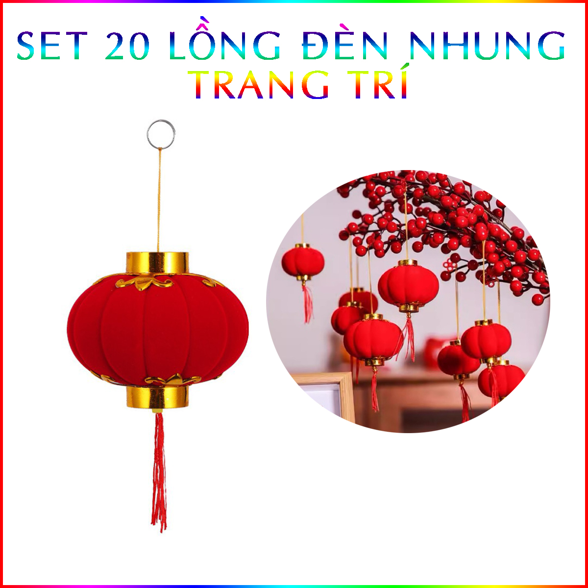 Set 25 Lồng Đèn Nhung Đỏ Size 5cm Trang Trí Tết Cực Đẹp
