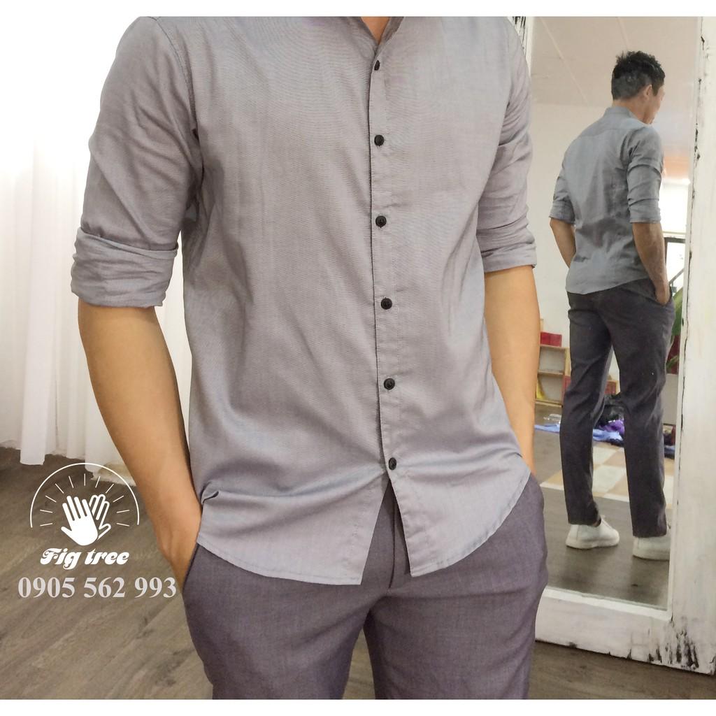 Áo sơ mi nam màu xám ghi cổ bẻ bão for men