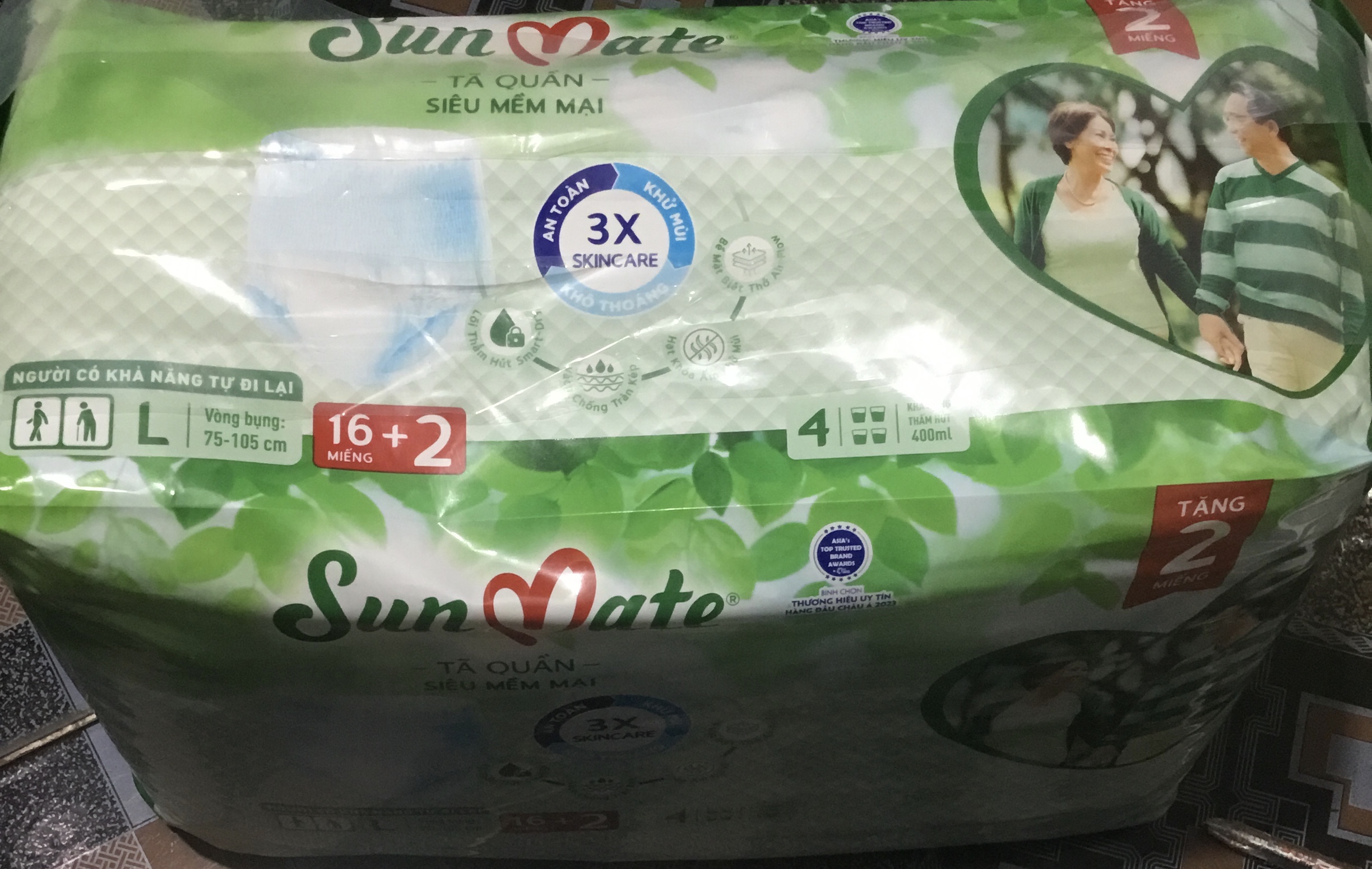 Tặng Thêm 2 Miếng- Tã Quần Sunmate L16 Siêu Mềm Mại - Tã quần người lớn Sunmate (Sunmate Size L 16 +2 Miếng/ Gói)- Hsd luôn mới