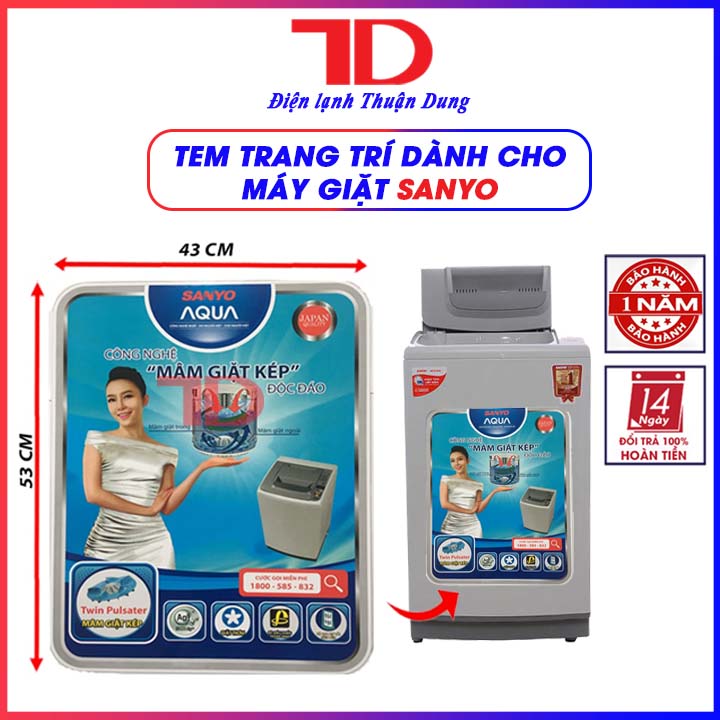 TEM DÁN MÁY GIẶT SANYO TẶNG KÈM BĂNG KEO 2 MẶT