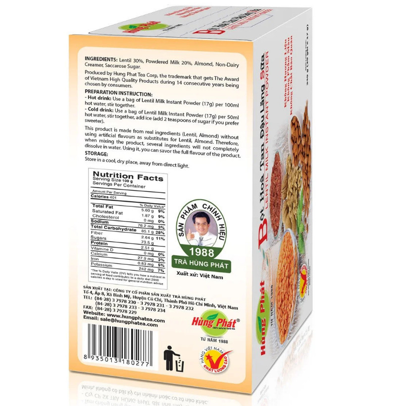 BỘT HÒA TAN ĐẬU LĂNG SỮA - LENTIL MILK INSTANT POWDER - Thương hiệu Hùng Phát: Thành Phần Tự Nhiên-Không hHương Liệu - Không Phẩm Màu - Không Chất Bảo Quản