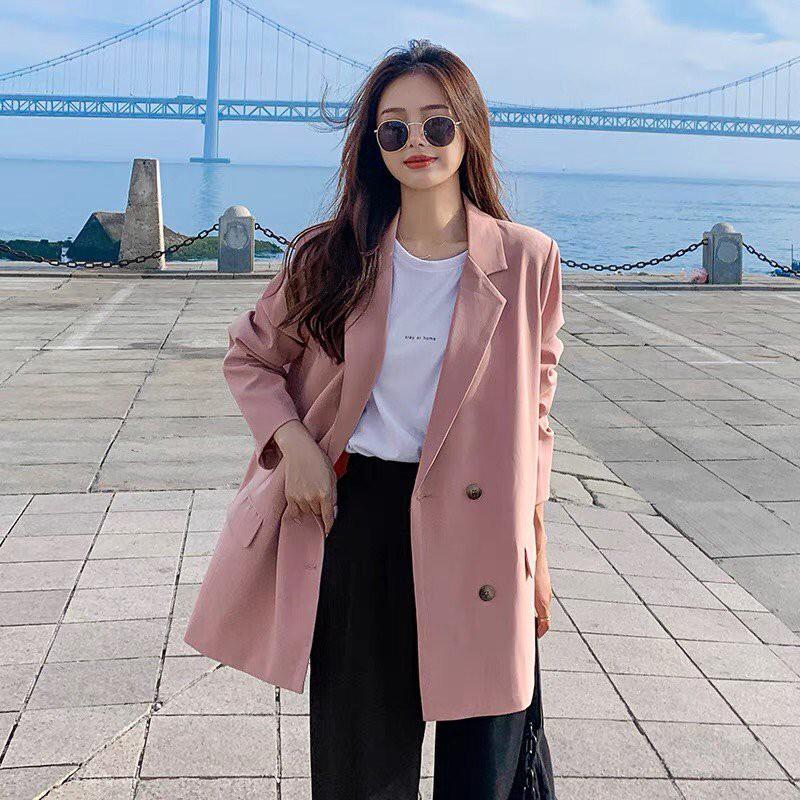 Áo blazer nữ dài tay 2 lớp Cheapy áo vest khoác ngoài đẹp đen xanh be hồng form rộng phong cách Hàn Quốc