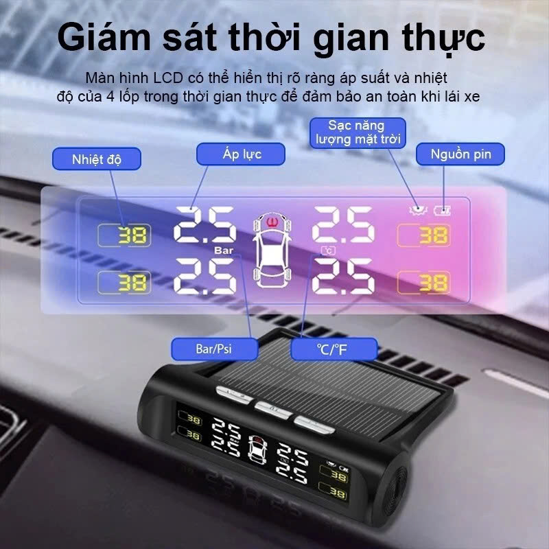 Cảm Biến Áp Suất Lốp Ô Tô Sử Dụng Năng Lượng Mặt Trời - Hàng Cao Cấp, An Toàn, ĐỒNG HỒ TREO TƯỜNG , TRANG TRÍ NHÀ CỬA