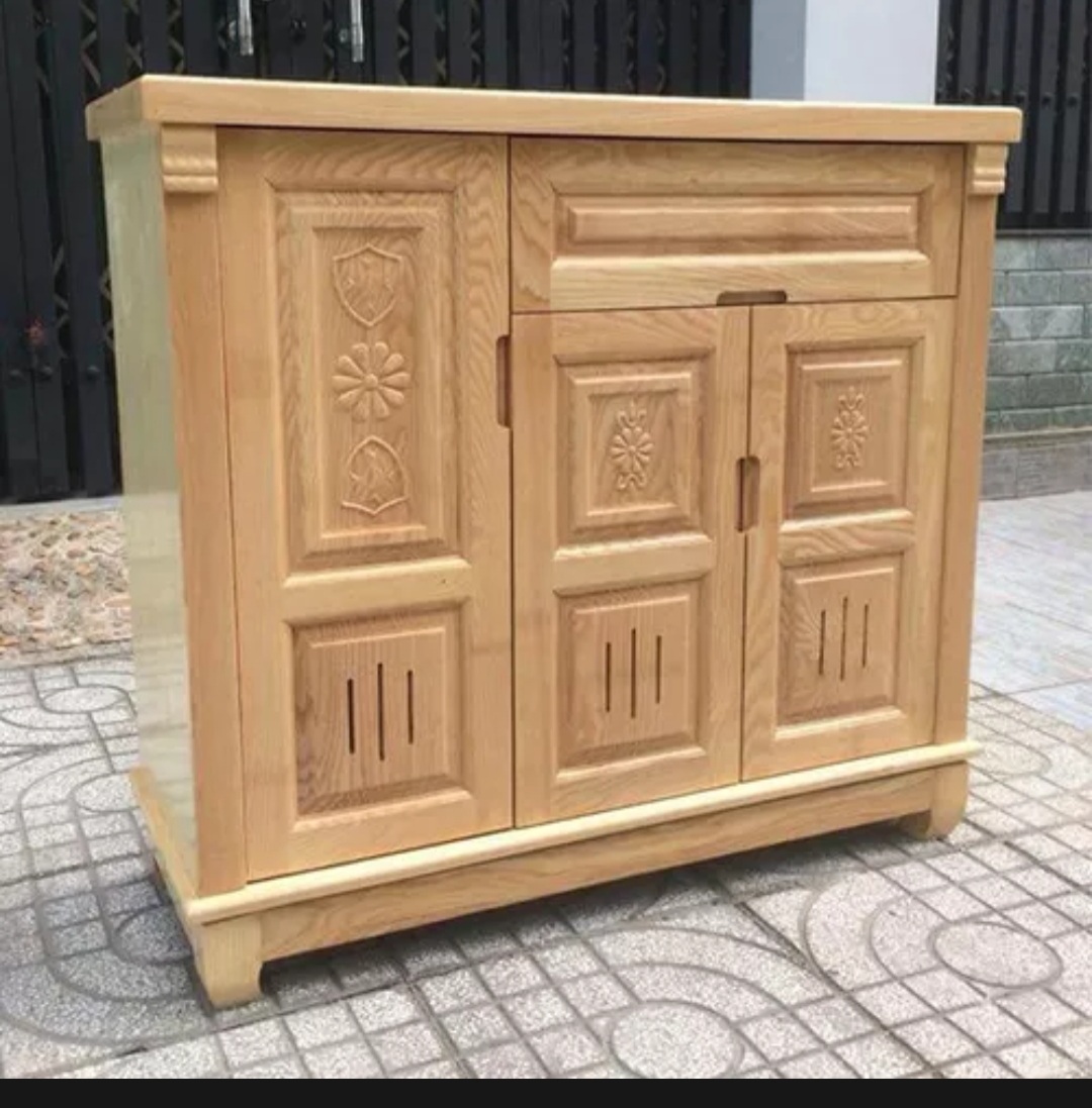 Tủ giày dép 3 cánh gỗ sồi màu tự nhiên, tủ đựng dày dép gỗ