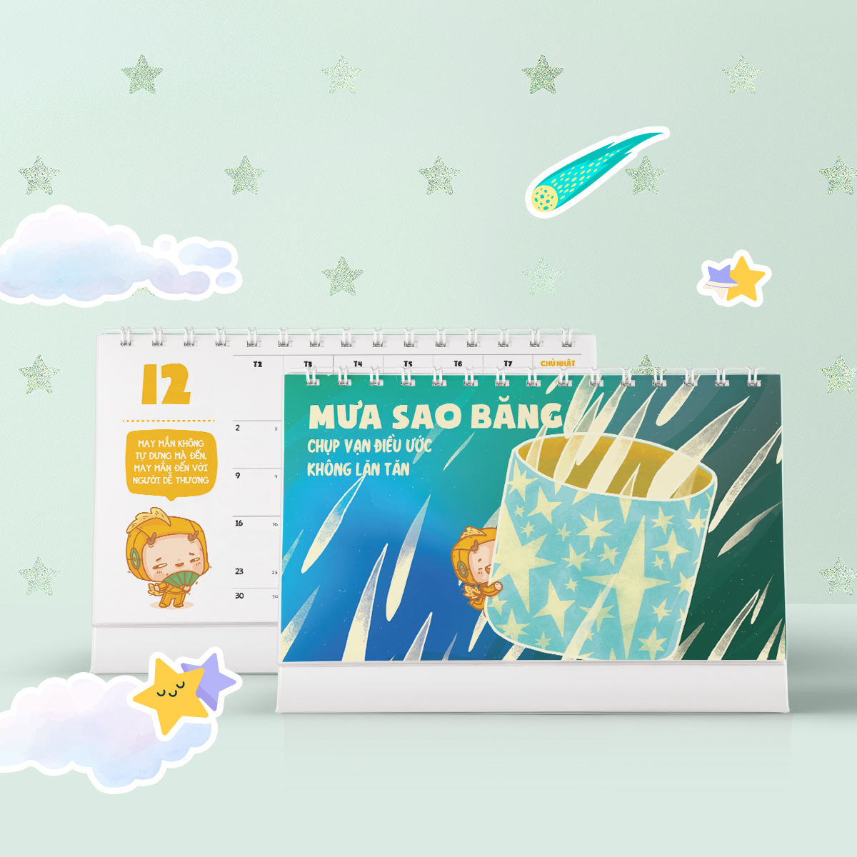 Lịch bàn 2024 Thông Thái Tinh Khôn SDstationery, 21x16x6 cm, dễ thương vui nhộn, minh họa vũ trụ, hành tinh, hệ mặt trời