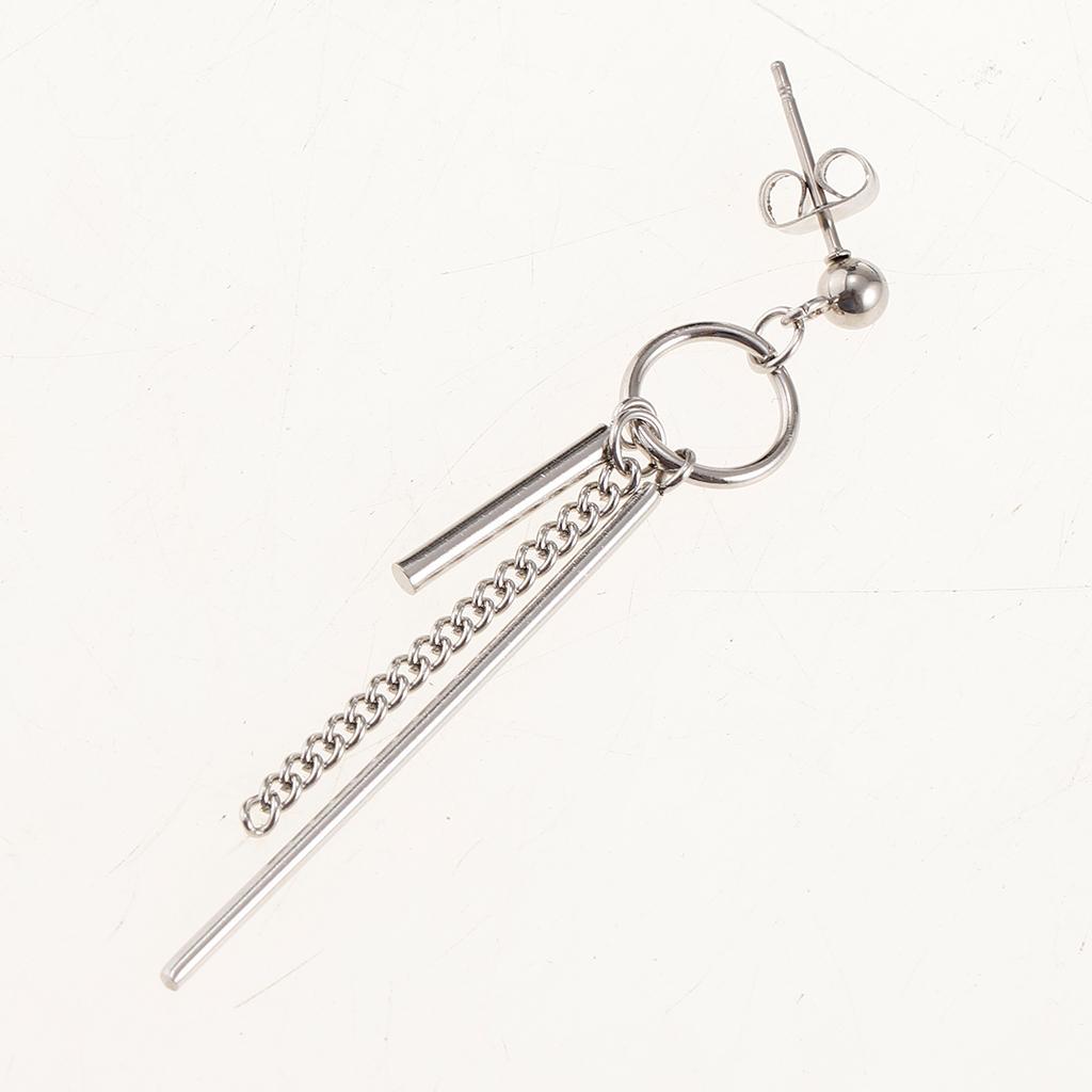 Stainless Steel Long Bar Chain Earrings Ring Loop Ear Clip