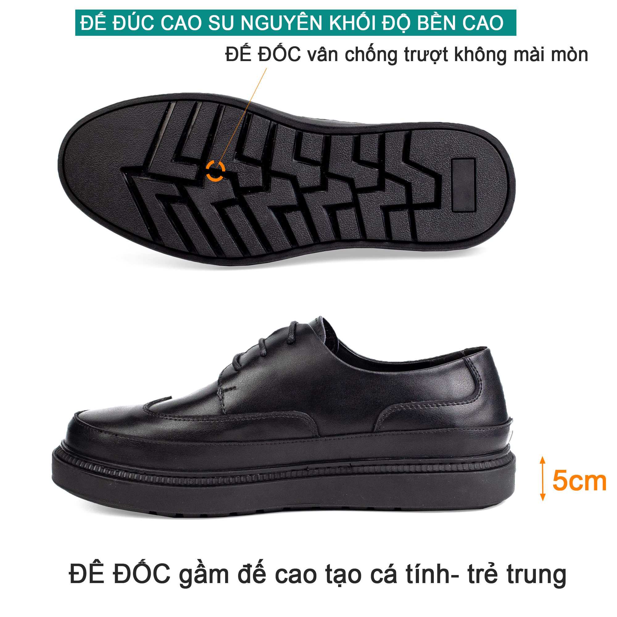 Giày nàm đế cao cao cấp G124 - Da bò Nappa cao cấp - Phong cách trẻ trung năng động, chính hãng