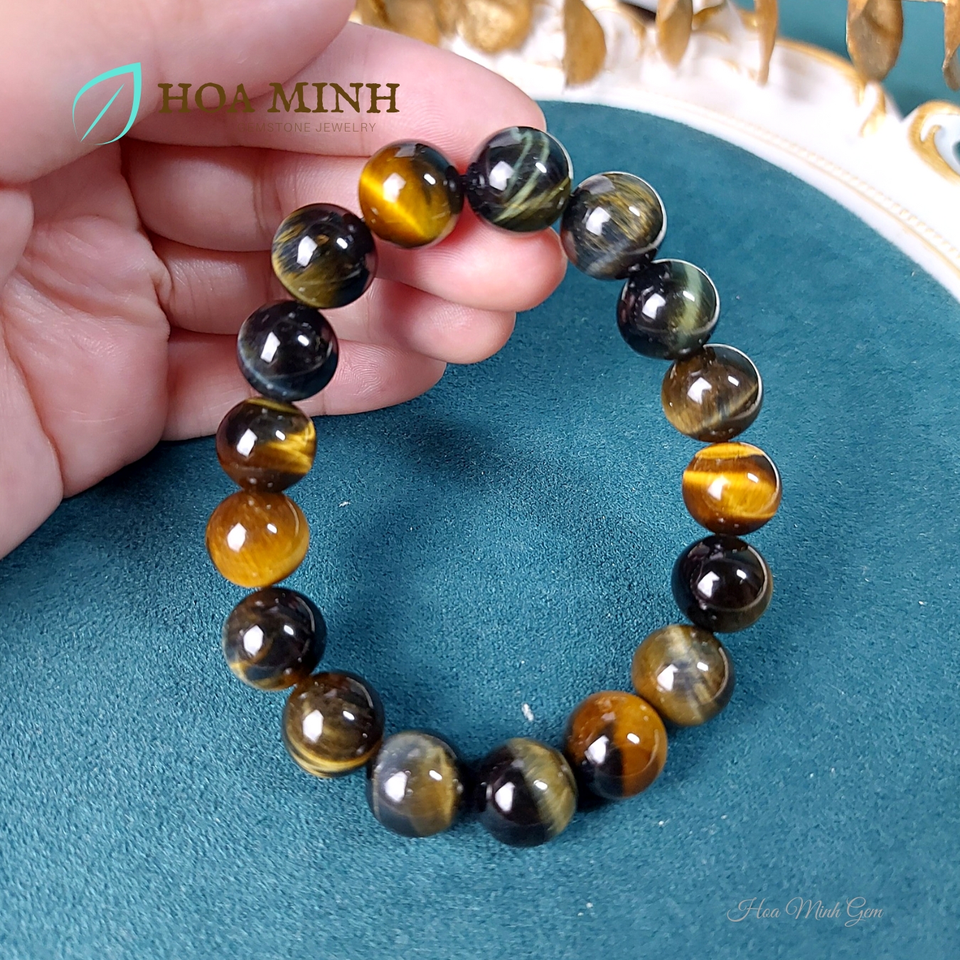 Vòng tay chuỗi đá Mắt Hổ Chim Ưng size hạt 12 li loại 5A bóng đẹp không kén mệnh