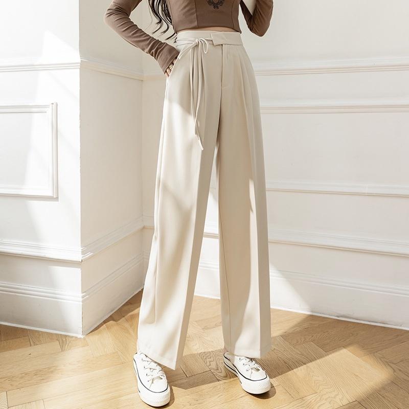Quần ống rộng nữ lưng cao thắt dây nơ 1 bên culottes ống suông dài màu đen nâu kem mặc đi học làm cực đẹp - Kanimi