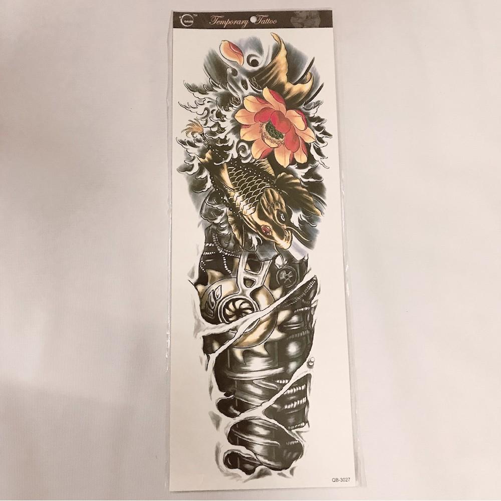 Combo 2 tấm hình xăm dán kín tay cao cấp cá chép đồng 17x48cm- tặng bắp tay mini 10x20cm