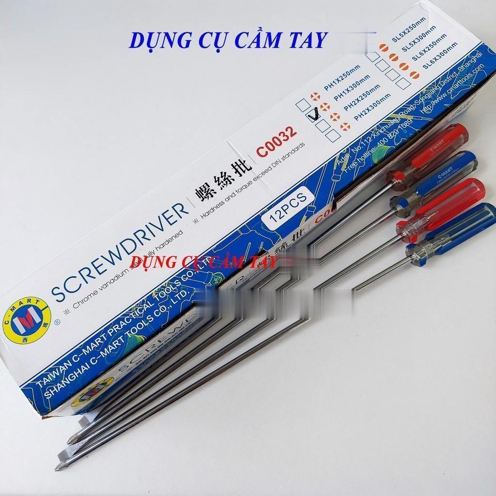 Tô vít dài 5x300 mm - Tuốc nơ vít dẹt, 4 cạnh cán cứng nhựa trong C-Mart