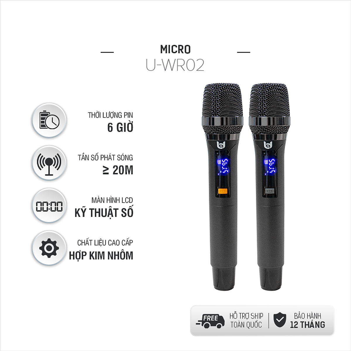 Bộ 2 Micro Karaoke Không Dây Cực Hay WR20 - Kết Nối Xa - Hút Âm Cực Tốt - Hát Cực Nhẹ - Tần Số UHF - Tùy Chỉnh Âm Lượng, nhập khẩu