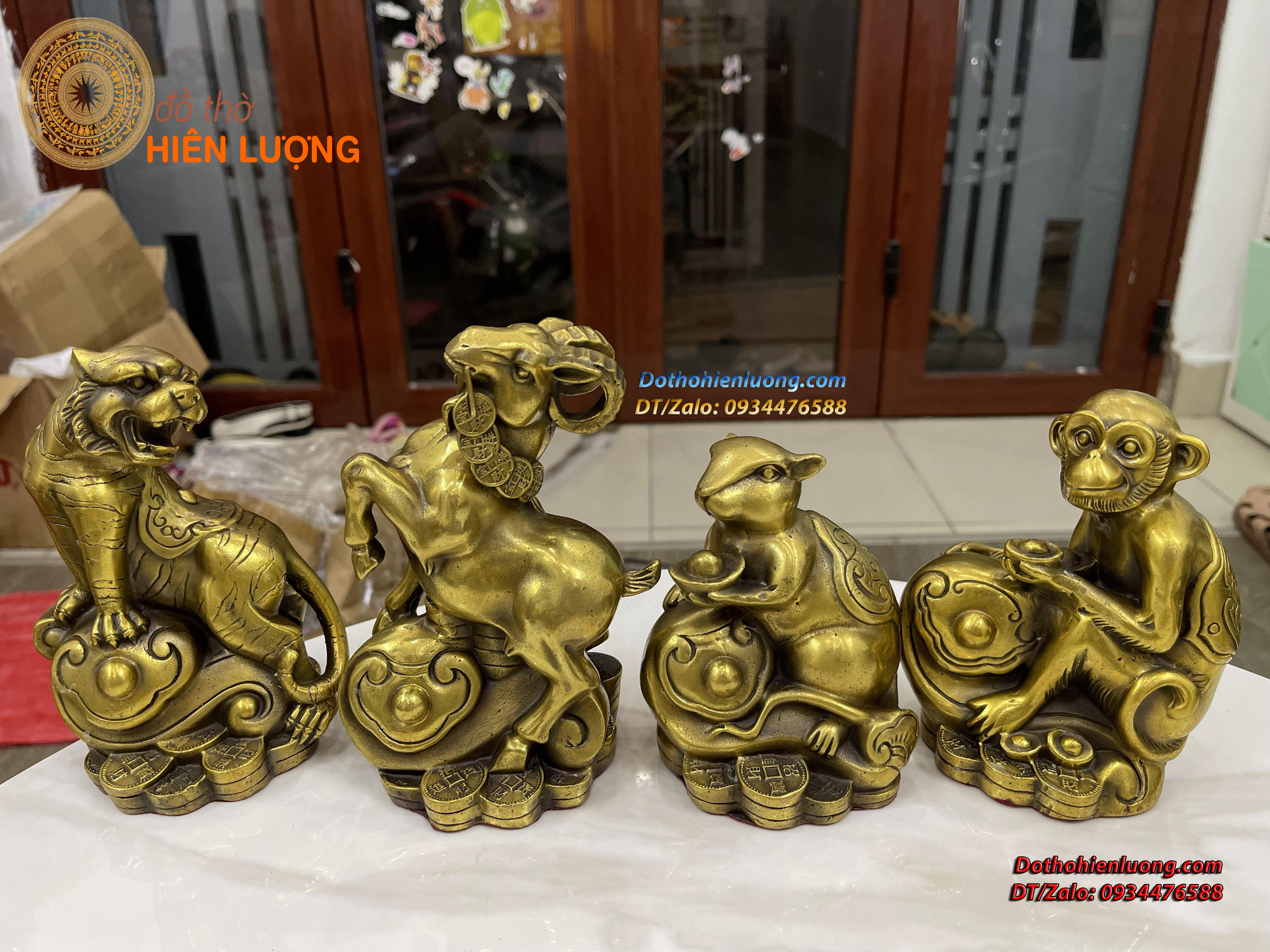 Bộ Tượng 12 Con Giáp Màu Vàng Bằng Đồng Nguyên Chất Cao Trung Bình 14cm, Nặng 9kg/bộ - Đồ Thờ Hiên Lượng