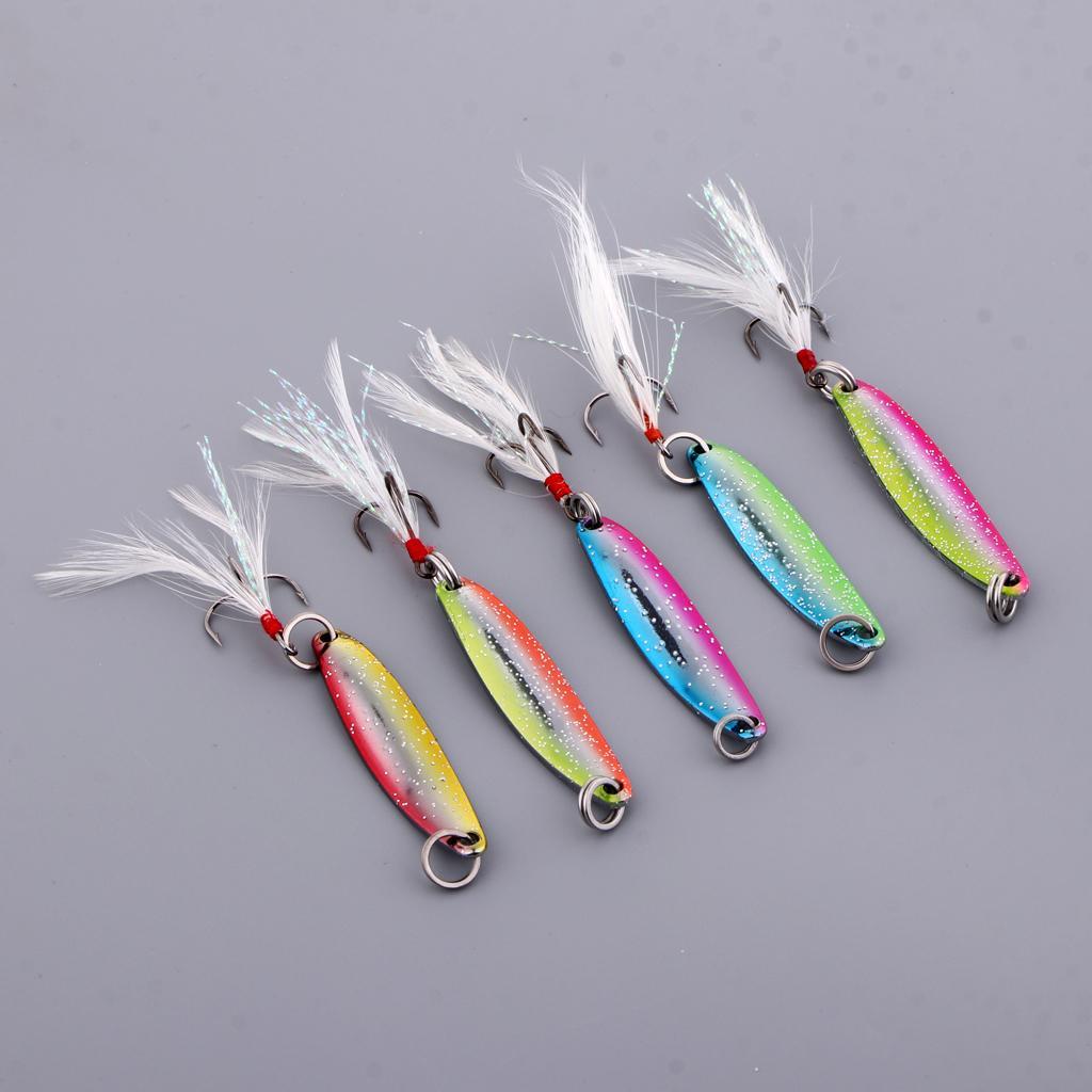 5pcs Spoons Hard Fishing Lures Treble Hook Salmon Bass Metal Fishing Baits Spinnerbaits