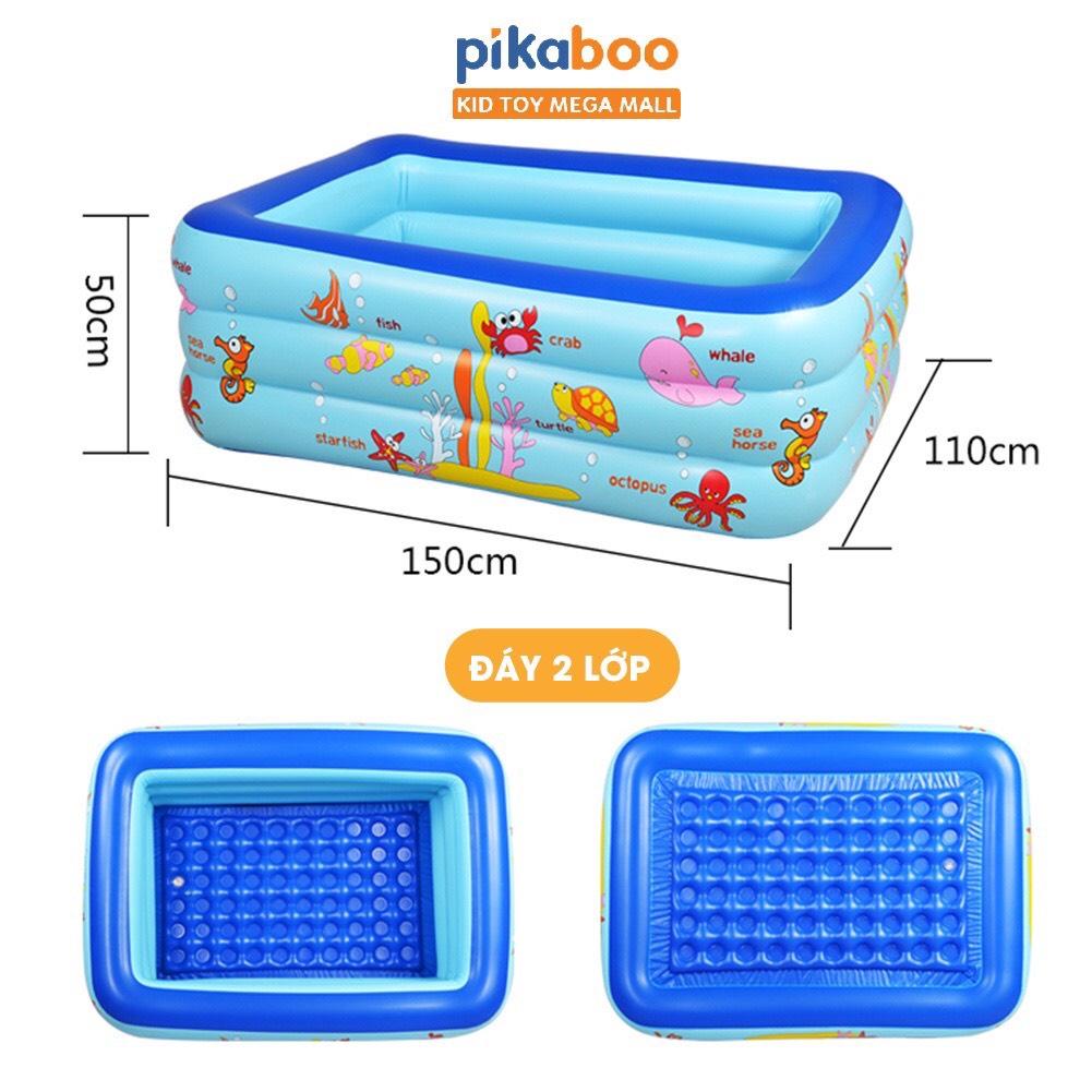 Bể bơi cho bé cao cấp hình chữ nhật đủ kích cỡ 2-3 tầng đáy 2 lớp chống trượt bền đẹp