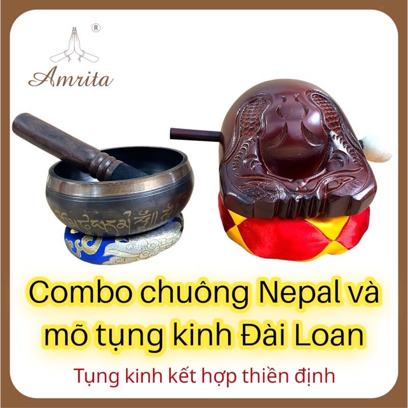 Chuông mõ Đài Loan 5inch - Đồ thờ cũng tụng kinh niệm phật bằng đồng và gỗ - combo chuông mõ tụng kinh - Amrita