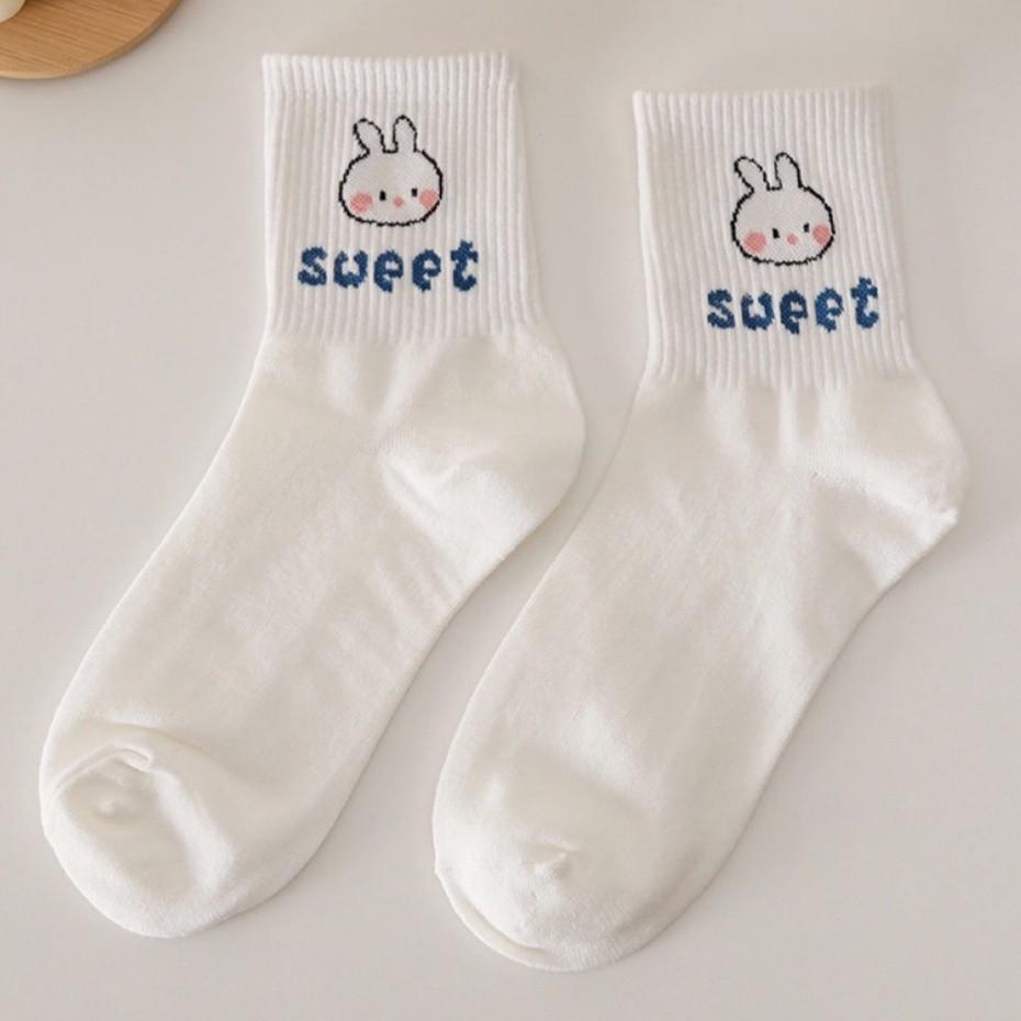 Tất cổ cao Bivota Vớ tất cổ cao nữ trắng họa tiết hình thú xinh xắn vải cotton co giãn thời trang Hàn Quốc