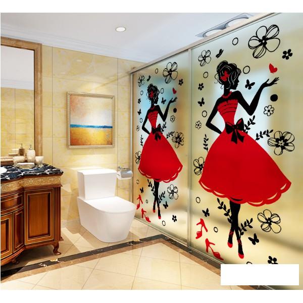 Decal Dán Kính Cao Cấp - Cô Gái Đầm Đỏ
